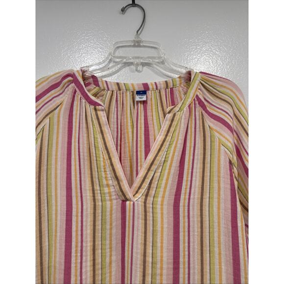 Old Navy Striped Peasant Top Women’s Size Medium Multi Color Gauze 100% Cotton - Picture 2 of 8